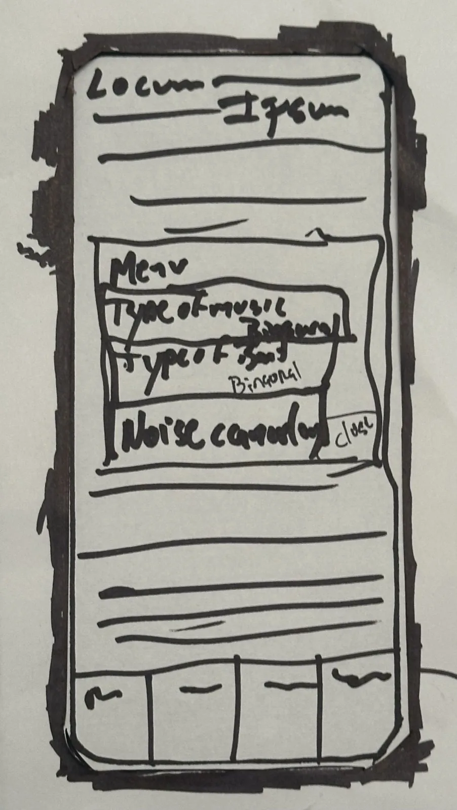 Paper phone screen with a Focus menu offering type of music, binaural tones, and noise cancelling