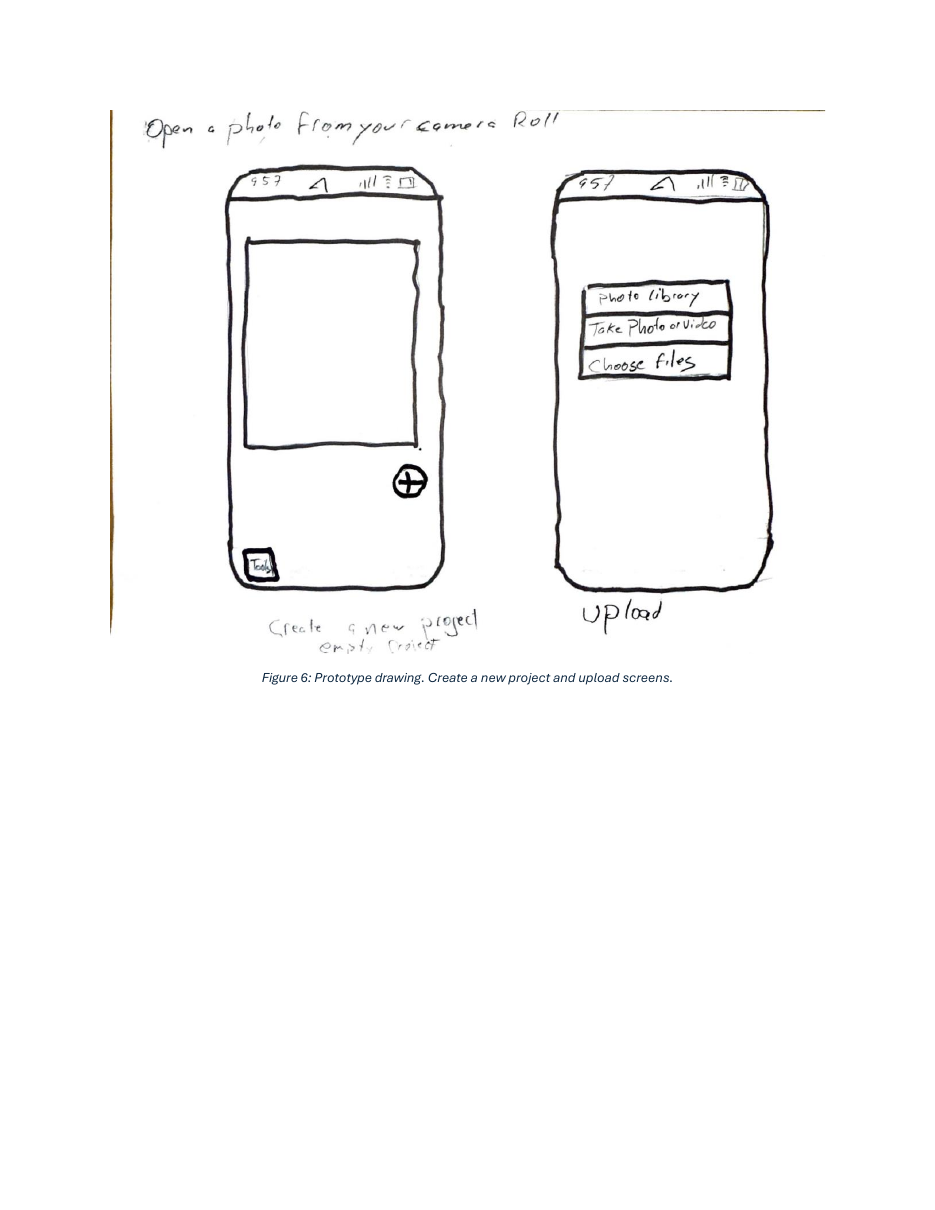 Original Adobe Express paper-prototyping submission page showing prototype drawings for creating a project and uploading screens