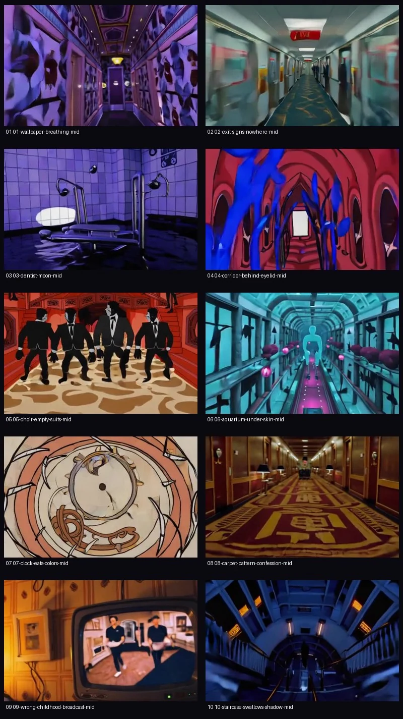 Contact sheet of sampled midframes from ten Bad Trip videos